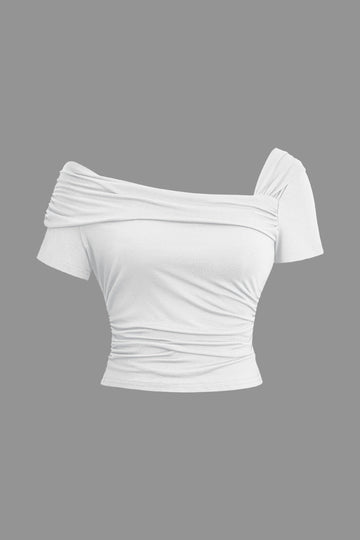 Solid Asymmetrical Ruched Crop Top