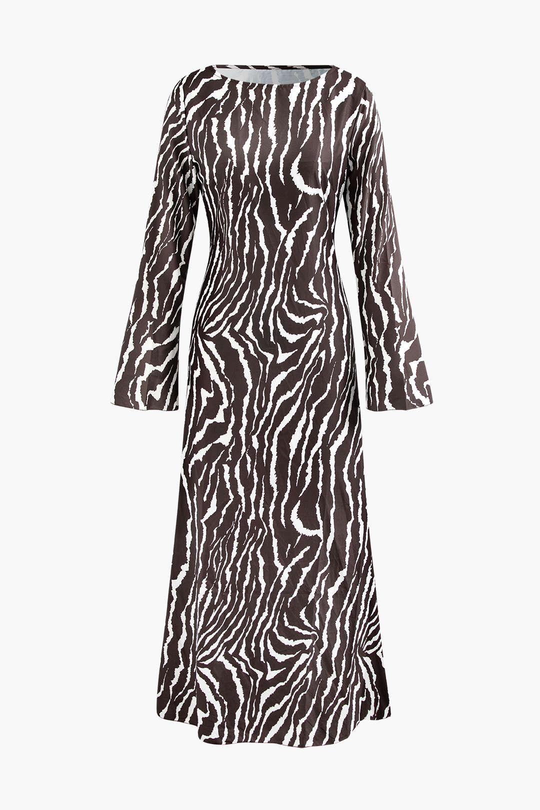 Zebra-stripe Print Round Neck Bell Sleeve Maxi Dress