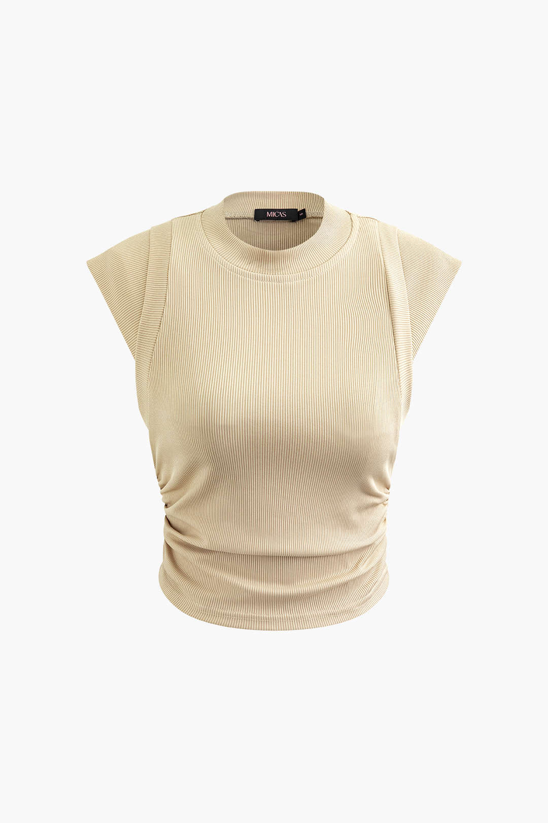 Rib Knit Cap Sleeve Ruched Tank Top