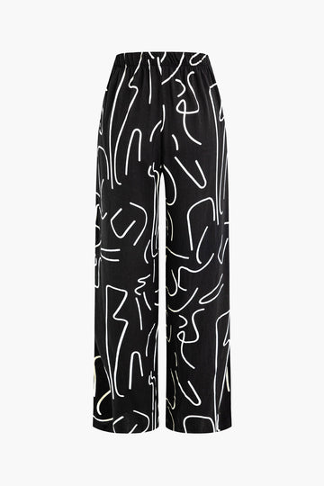 Abstract Print Knot Back Tube Top And Ruched Straight Leg Pants