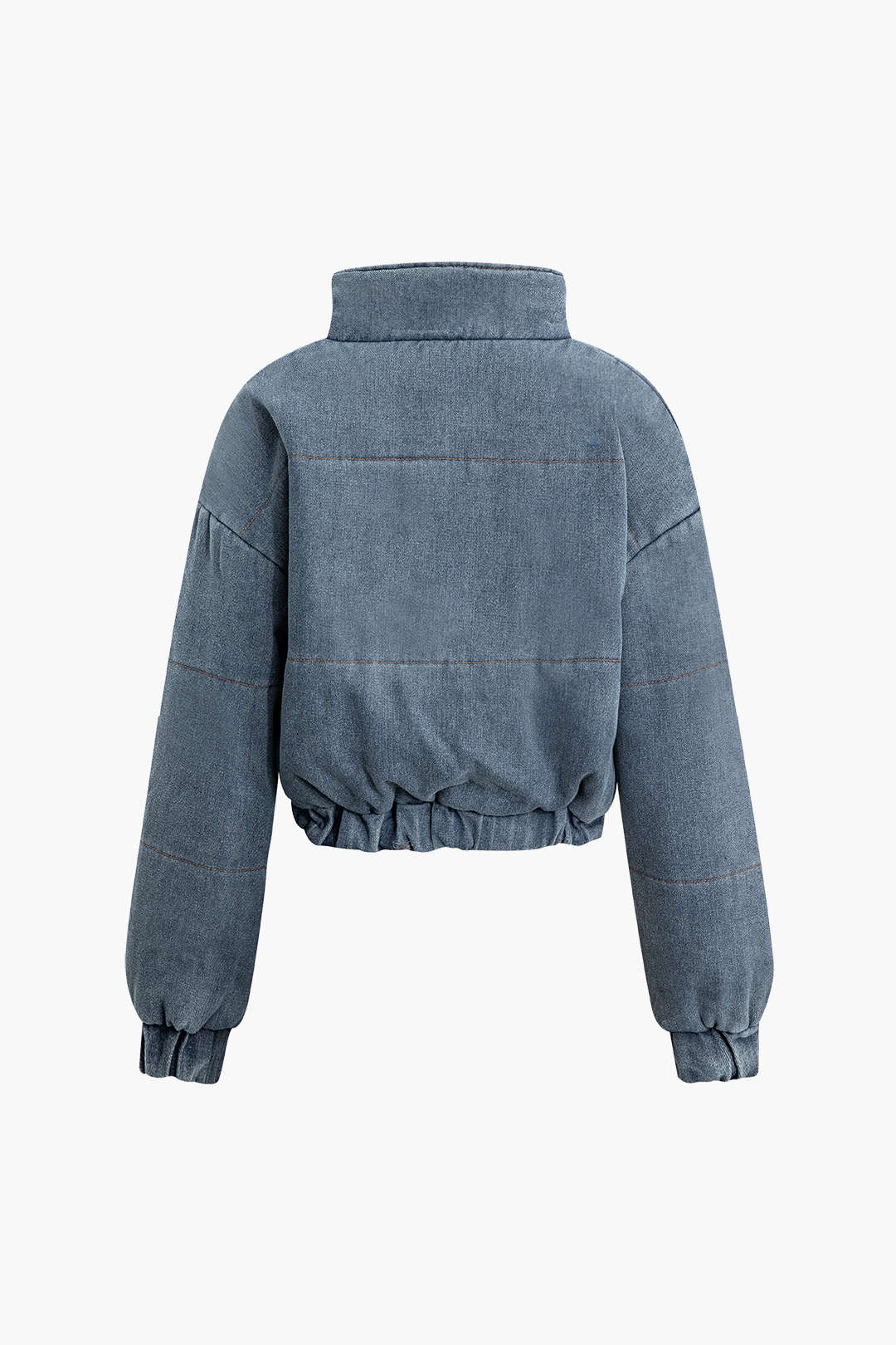 Stand Collar Flap Pocket Zipper Denim Coat