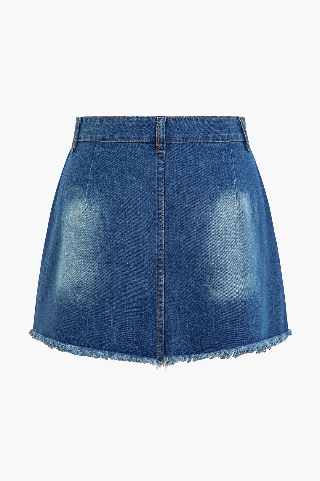 Distressed Faded Frayed Hem Denim Skirt