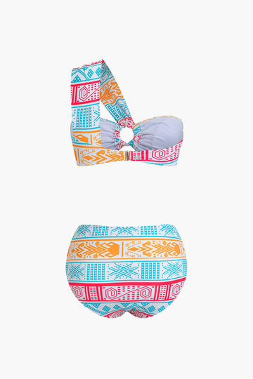 Tribal Print One Shoulder Two-Piece Swimsuit Set