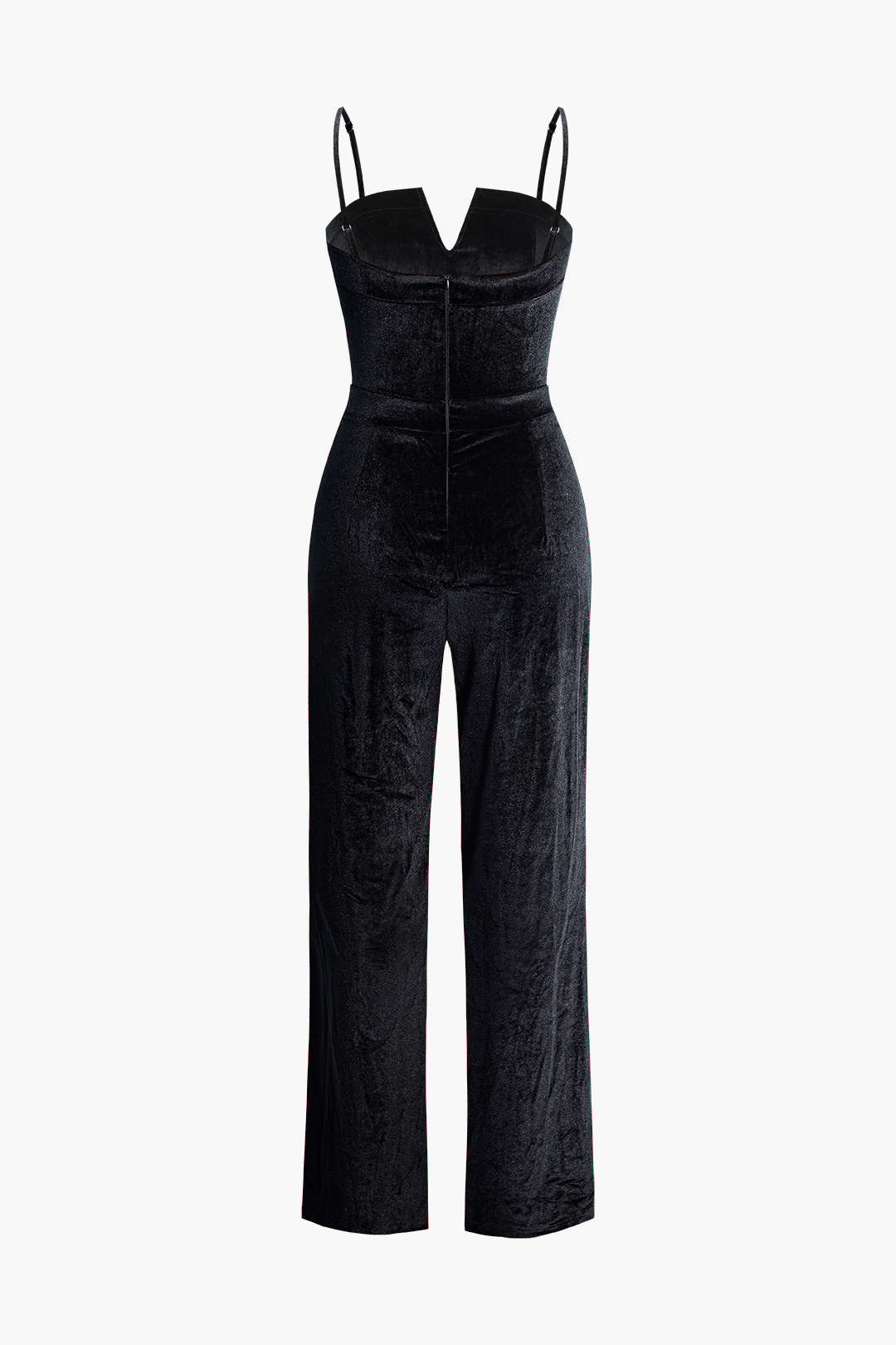 Velvet V-Neck Strap Jumpsuit