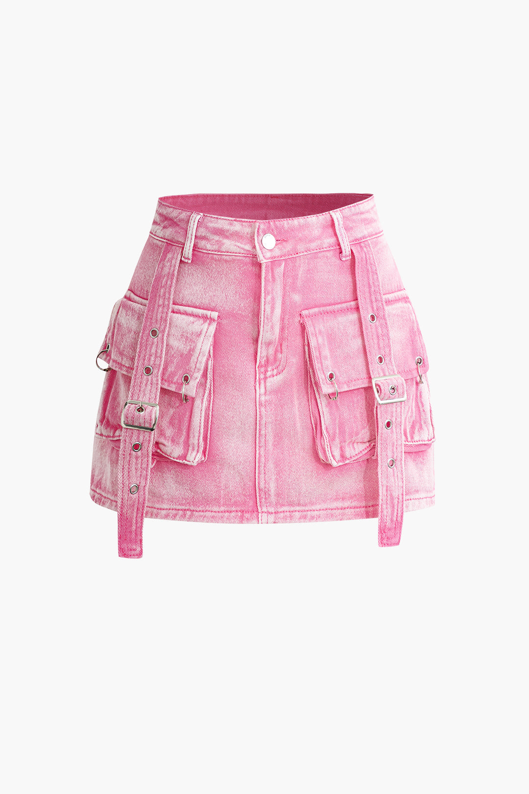 Belt Detail Flap Pocket Denim Mini Skirt