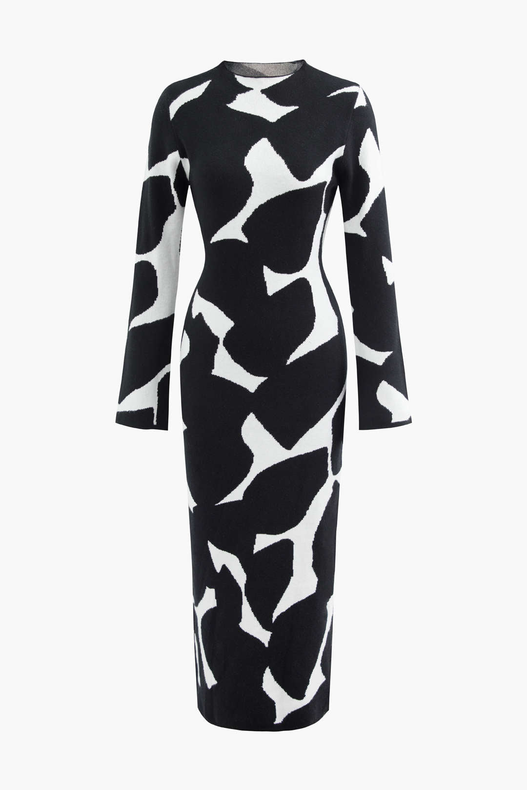 Black And White Long Sleeve Knit Maxi Dress