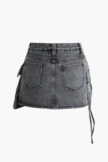 Graffiti Flap Pocket Denim Mini Skirt