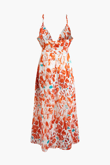 Tropical Blossom Print Slip V-neck Midi Dress