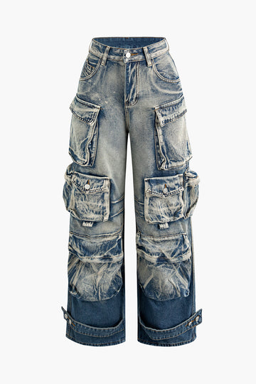 Ombre Multi Pocket Wide Leg Cargo Jeans