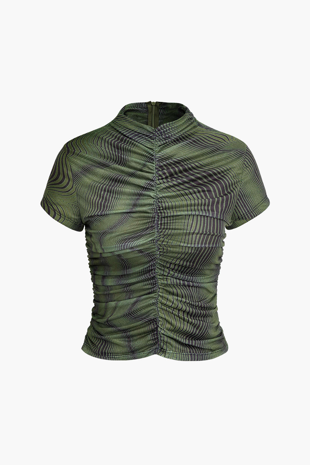 Print Ruched Zipper T-shirt