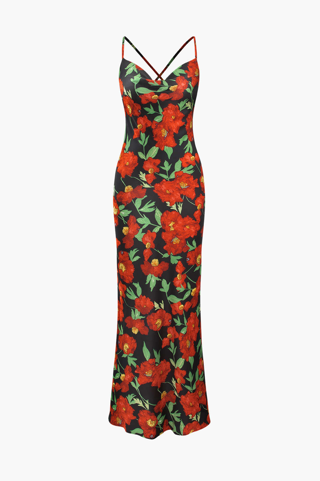 Floral Print Cross Tie Back Maxi Dress