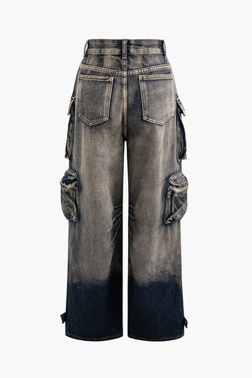 Ombre Multi Pocket Wide Leg Cargo Jeans