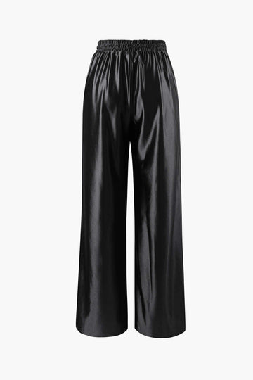 Satin Drawstring Wide Leg Pants