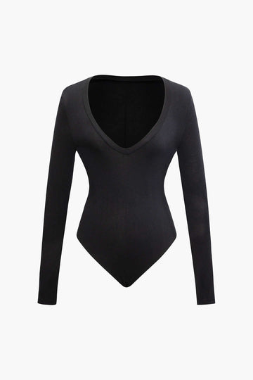 Solid V-neck Long Sleeve Bodysuit