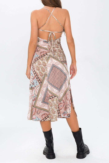 Retro Scarf Print Midi Dress