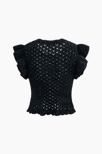 Ruffle Open Knit Sleeveless Top