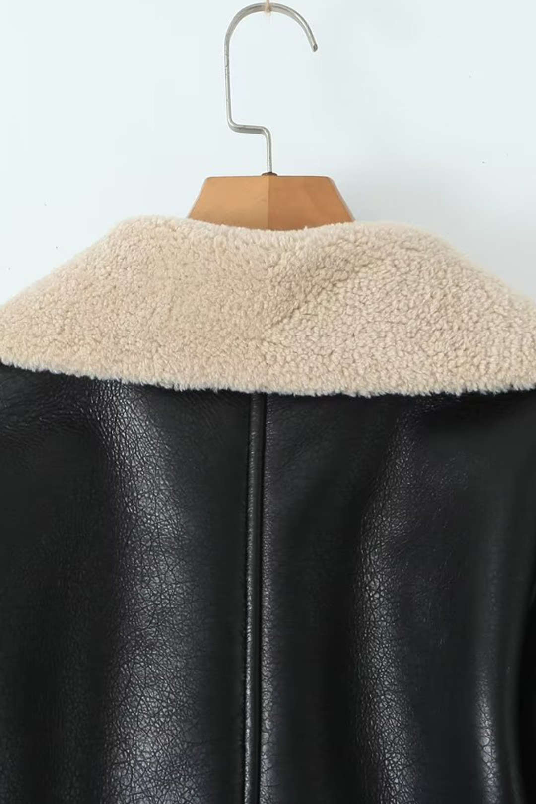 Faux Shearling Leather Jacket With Belt