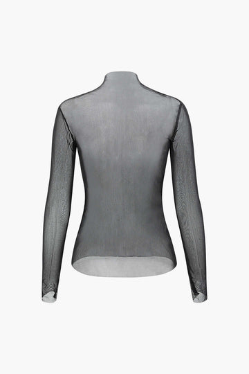 Mock Neck Sheer Mesh Long Sleeve Top