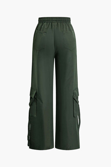 Drawstring Waist Flap Pocket Straight Leg Cargo Pants