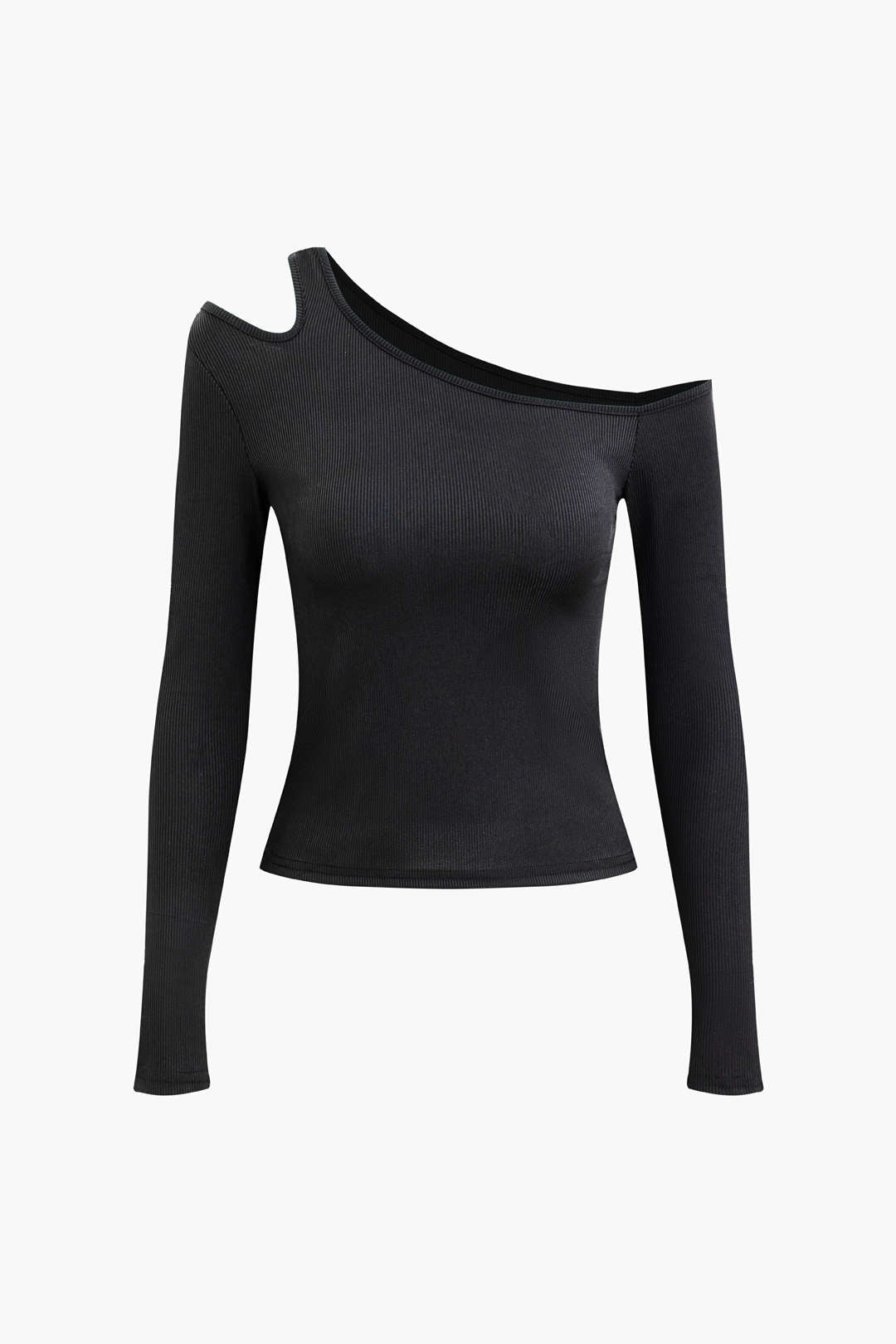 Solid Asymmetrical Cut Out Long Sleeve Top