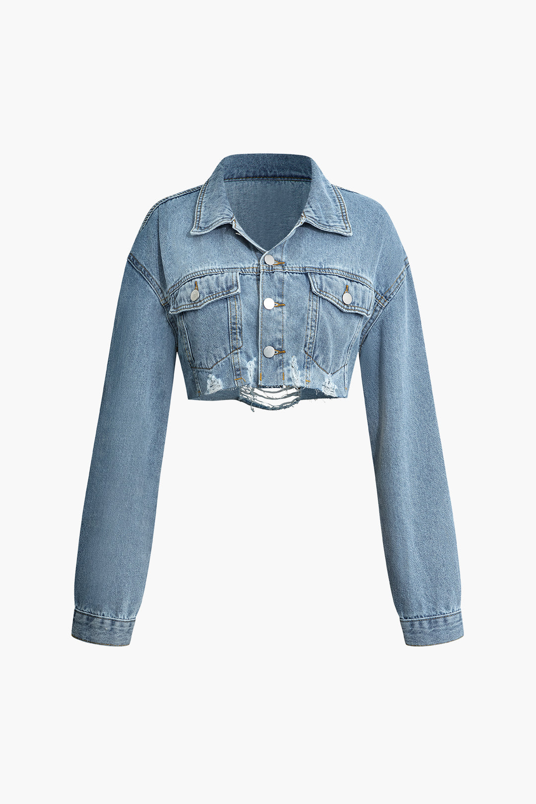 Ripped Denim Crop Coat