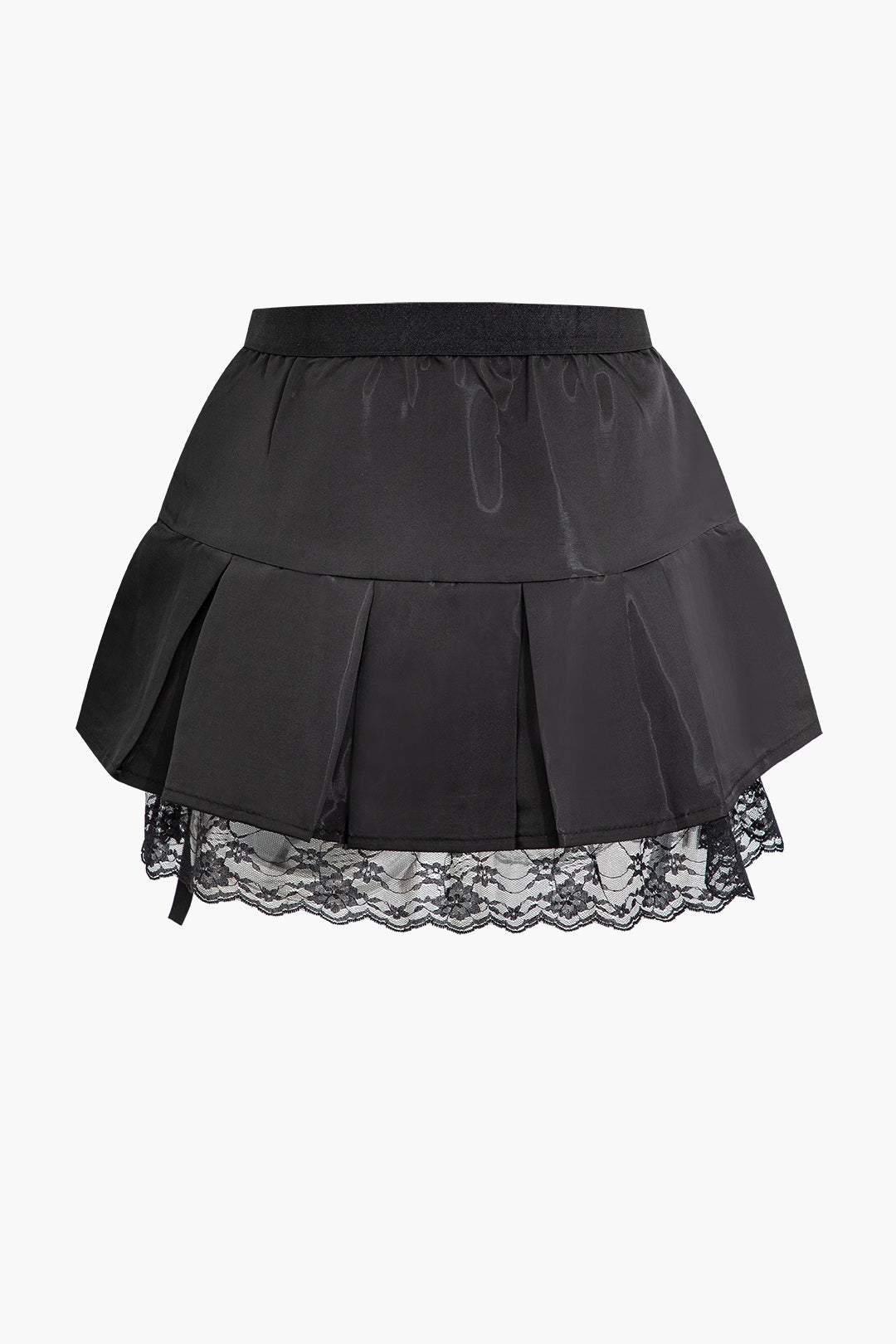 Lace Patchwork Pleated Mini Skirt