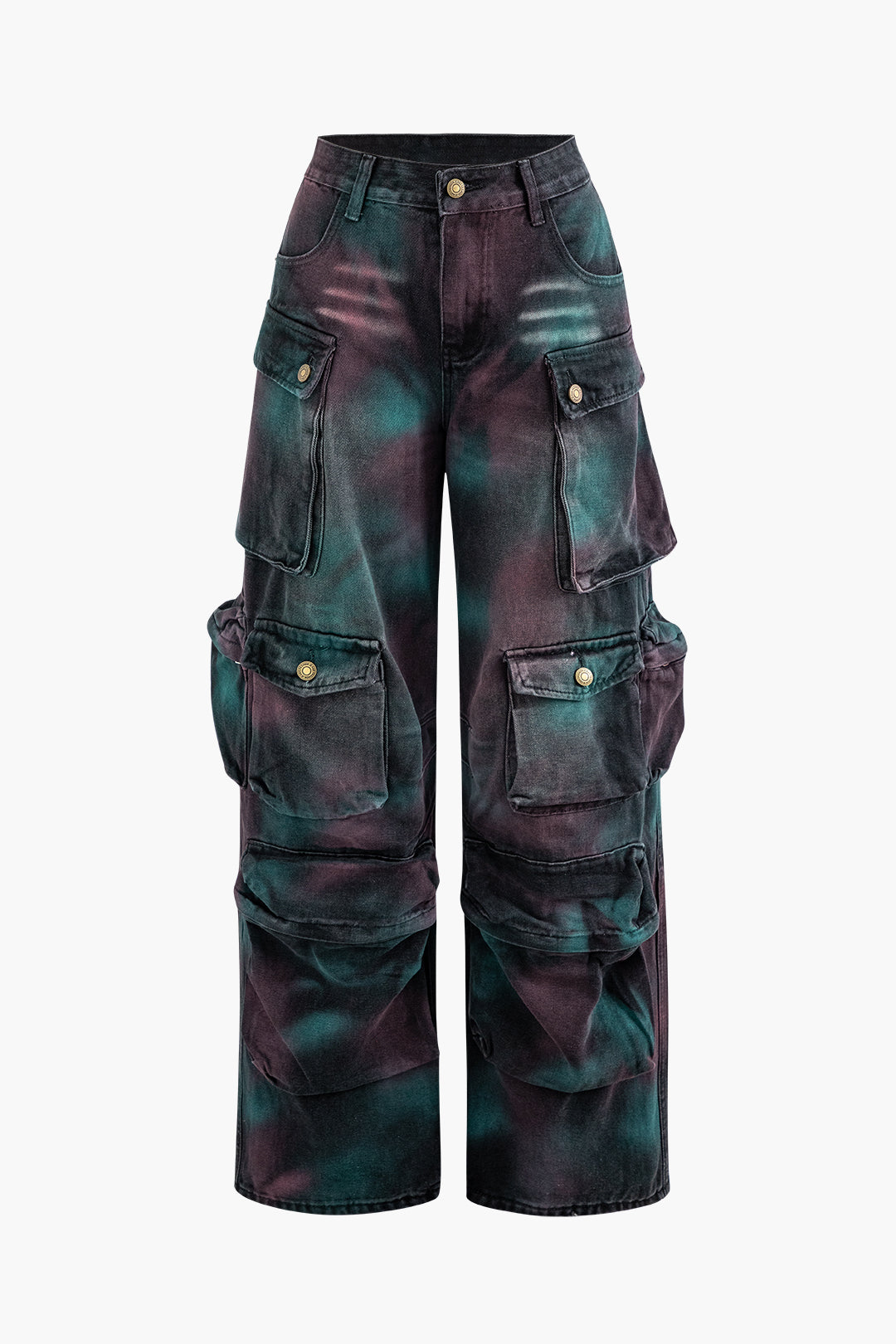 Tie Dye Multi Pocket Straight Leg Cargo Jeans