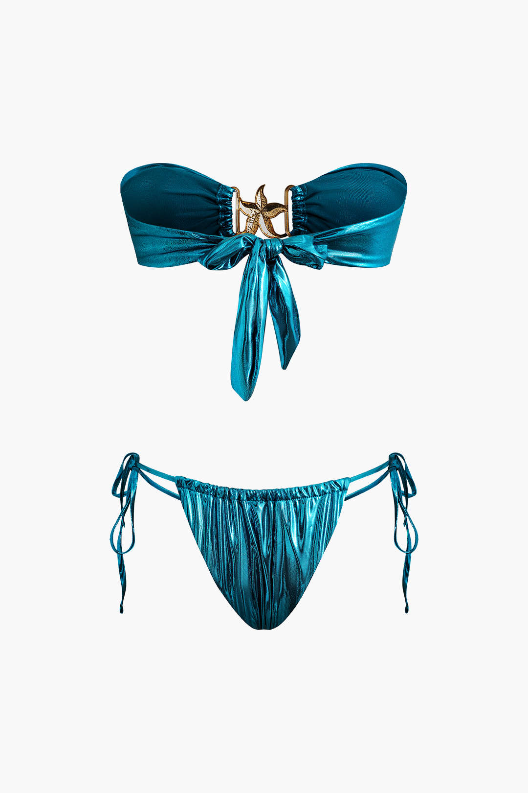 Starfish Decor Knot Ruched Bikini Set