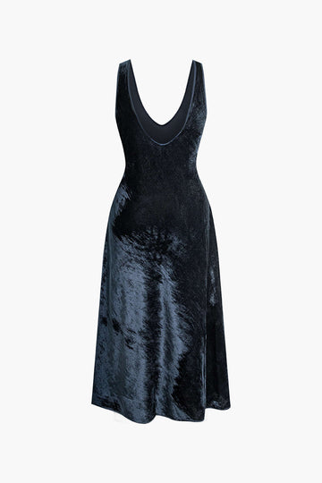 Reversible Velvet V-neck Sleeveless Midi Dress