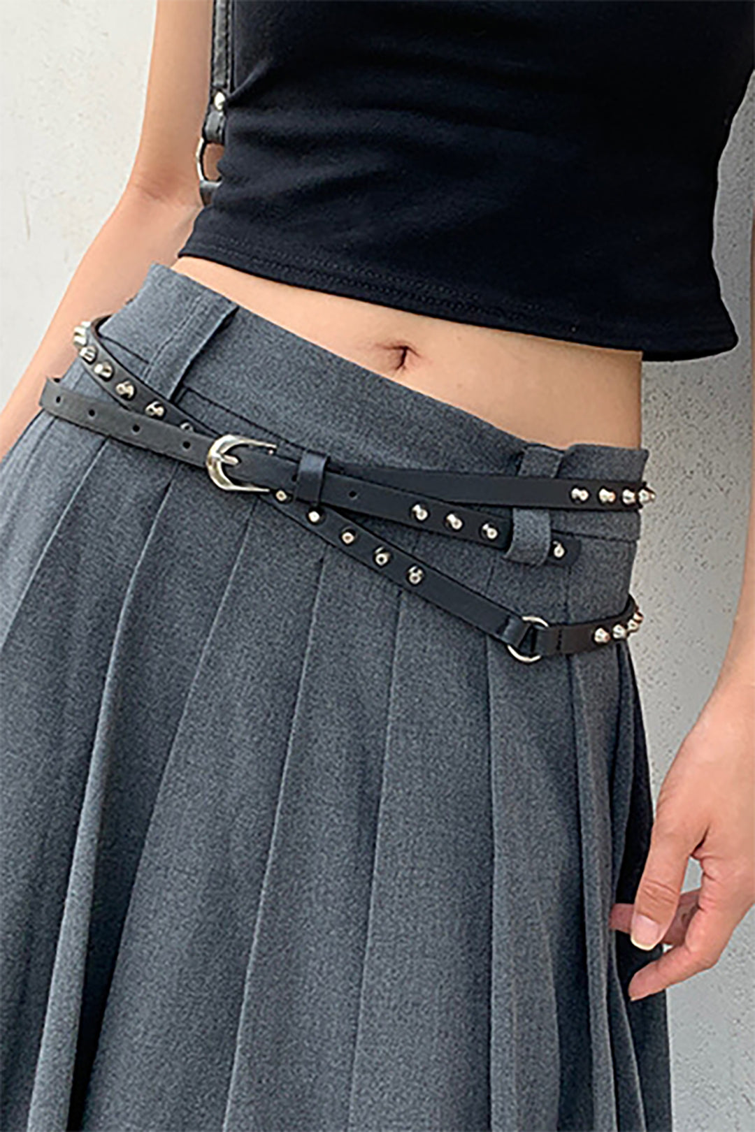 Leather Belt with Silver Stud Detail