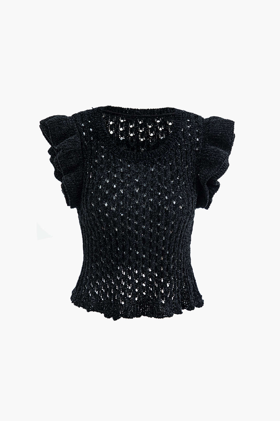 Ruffle Open Knit Sleeveless Top