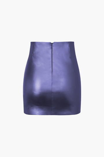 Metallic Faux Leather Knotted Mini Skirt