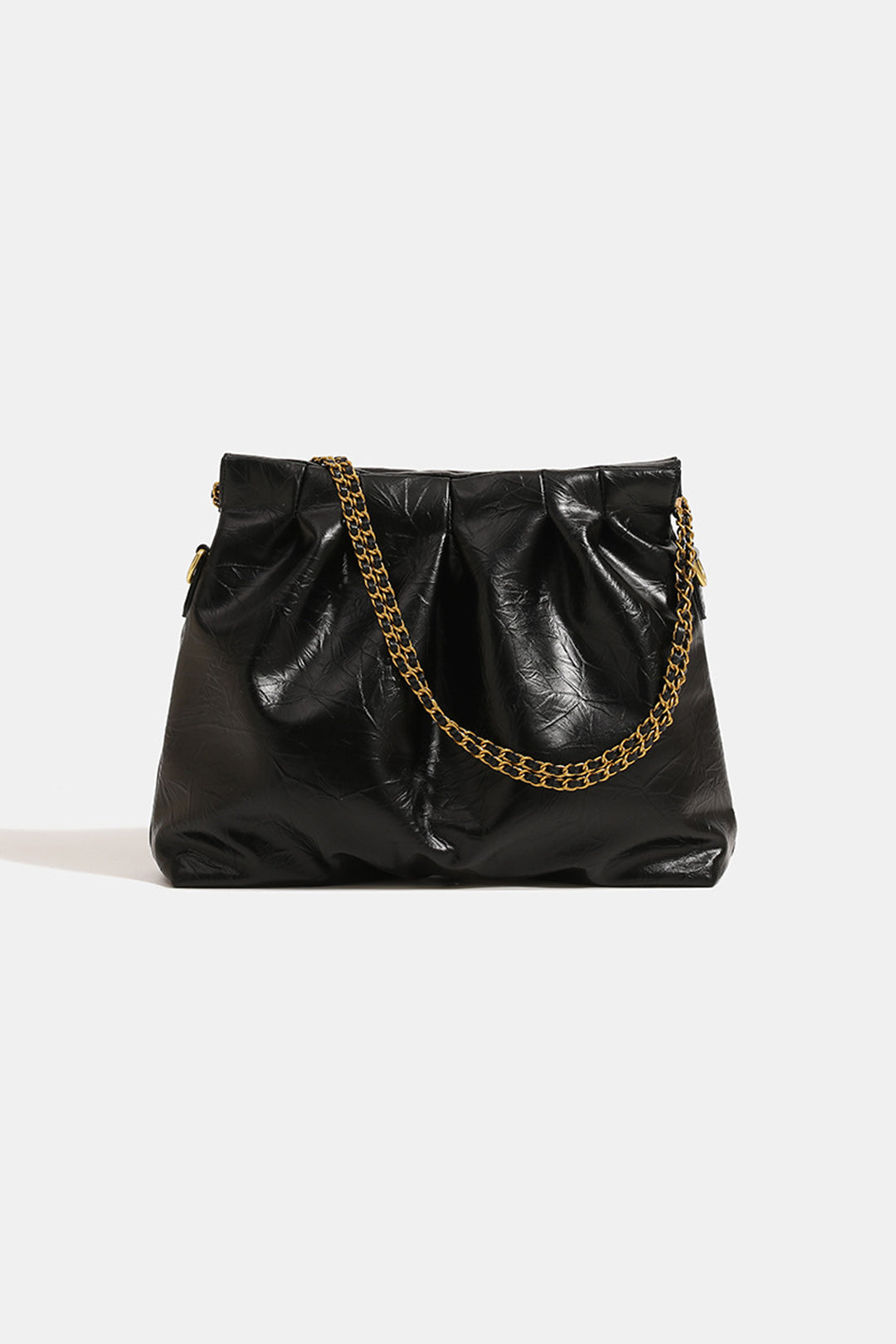 Texture Ruched Metal Chain Tote Bag