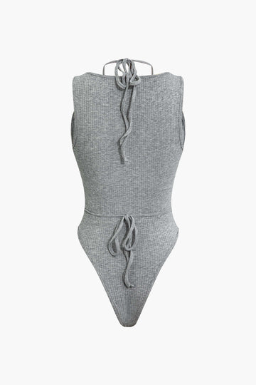 Cut Out Ruched Tie Halter Bodysuit