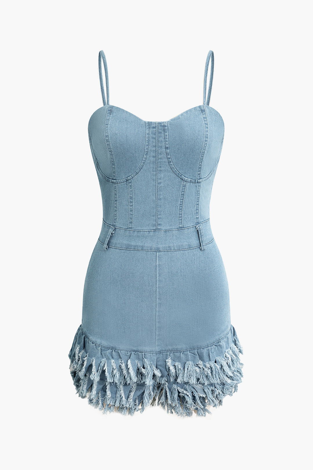 Frayed Hem Zipper Slip Denim Romper