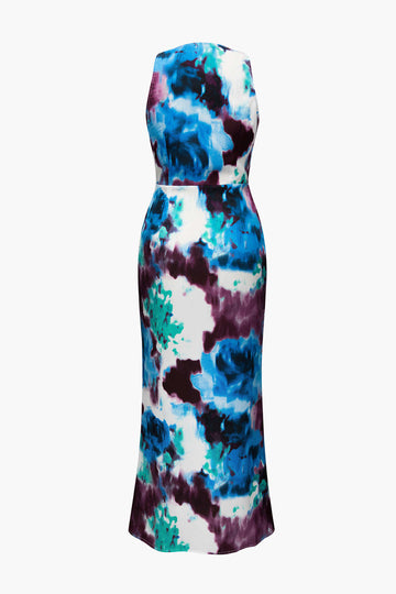 Tie Dye Cowl Neck Slit Maxi Dress