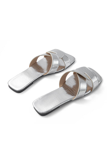 Metallic Textured Slide Sandals