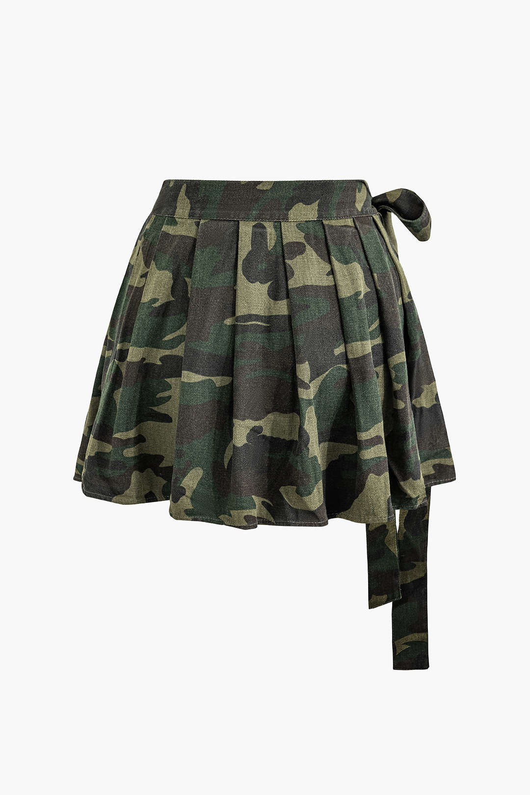 Camouflage Knot V-neck Backless Top And Pleated Mini Skirt Set