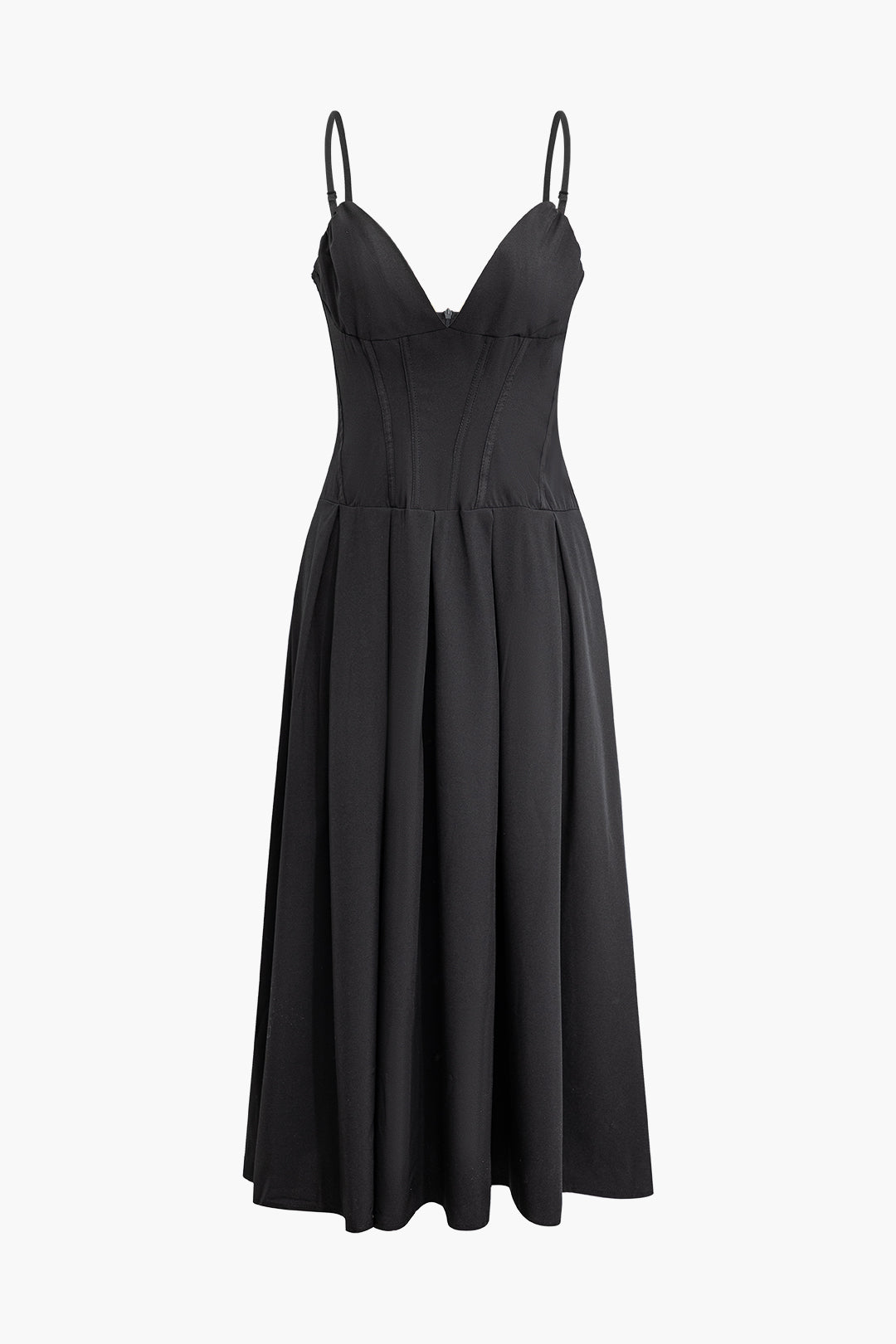 V-neck Slip Pleated Midi Dress