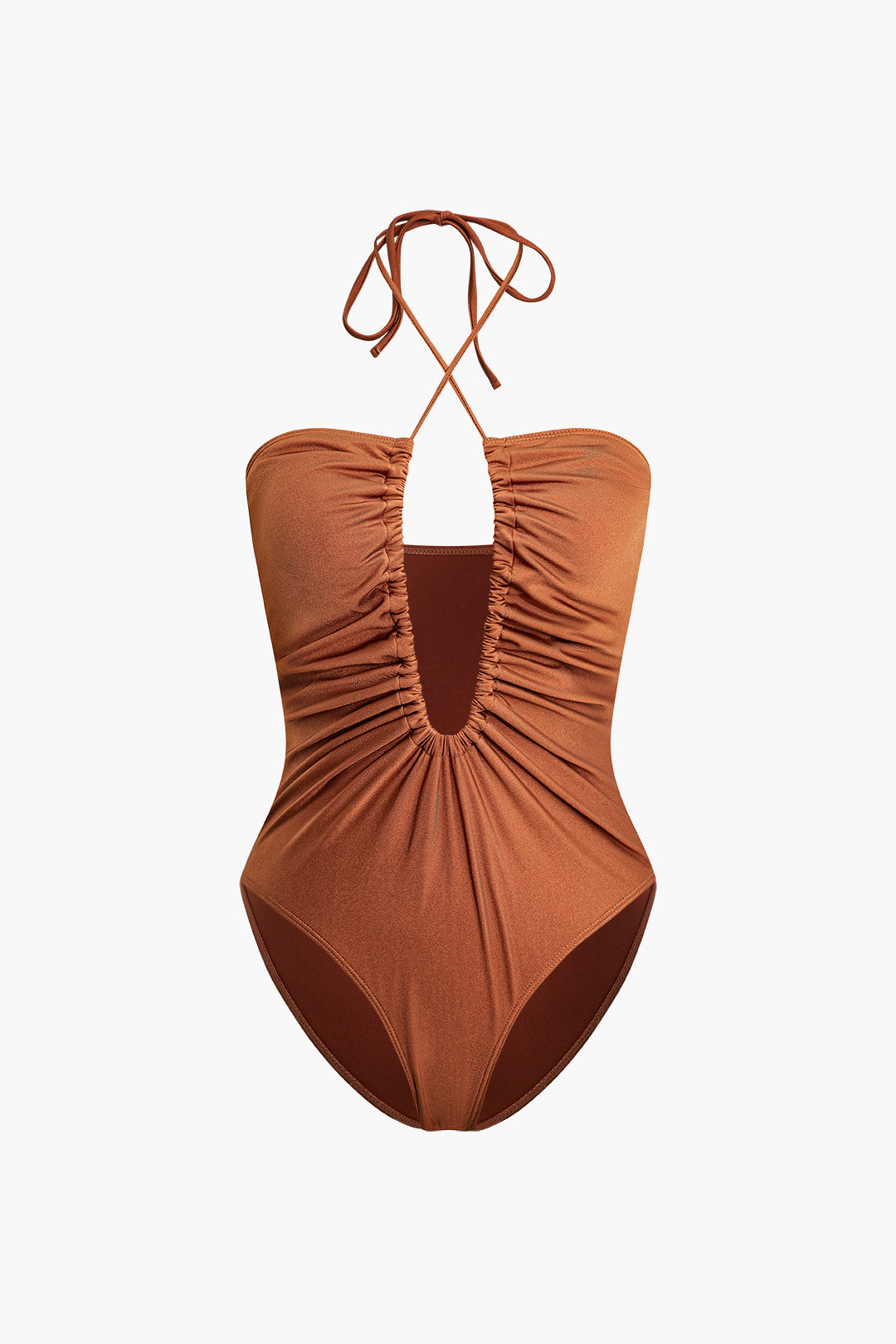 Tummy Control Tie Halter Ruched One-Piece Swimsuit