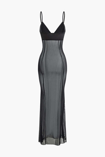 Sheer Mesh V-neck Maxi Dress