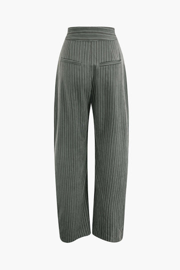 Pinstripe High Waist Pleated Wide Leg Pants