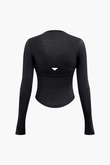 V-neck Cut Out Back Long Sleeve Crop Top