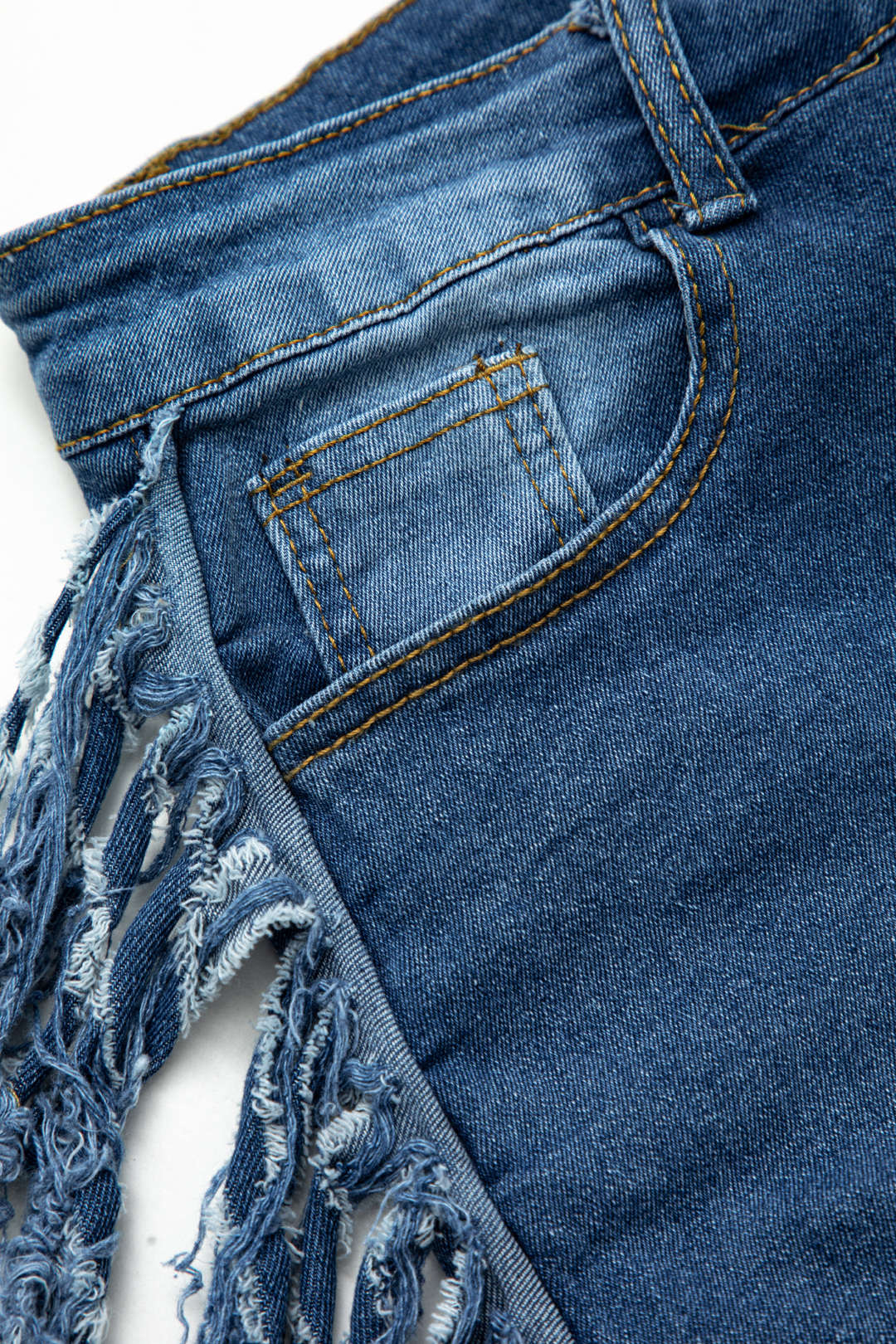 Fade Tassel Destroyed Denim Short