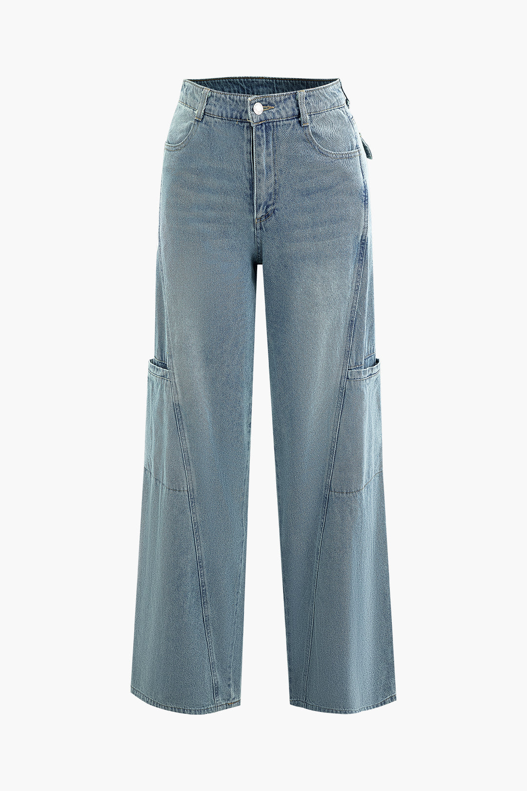 High Waist Side Pocket Straight Leg Jeans