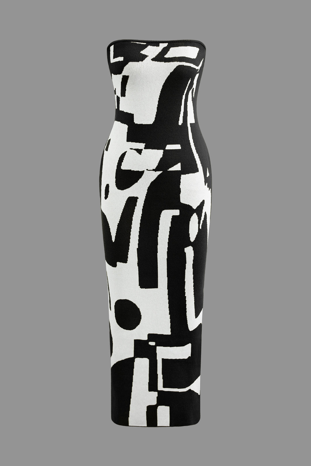 Geometric Pattern Strapless Knit Maxi Dress