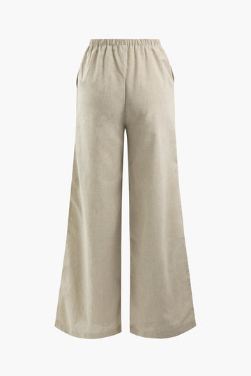 Linen Drawstring Wide Leg Pants