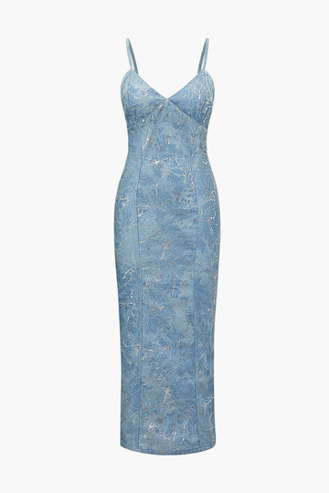 V-neck Denim Slip Midi Dress