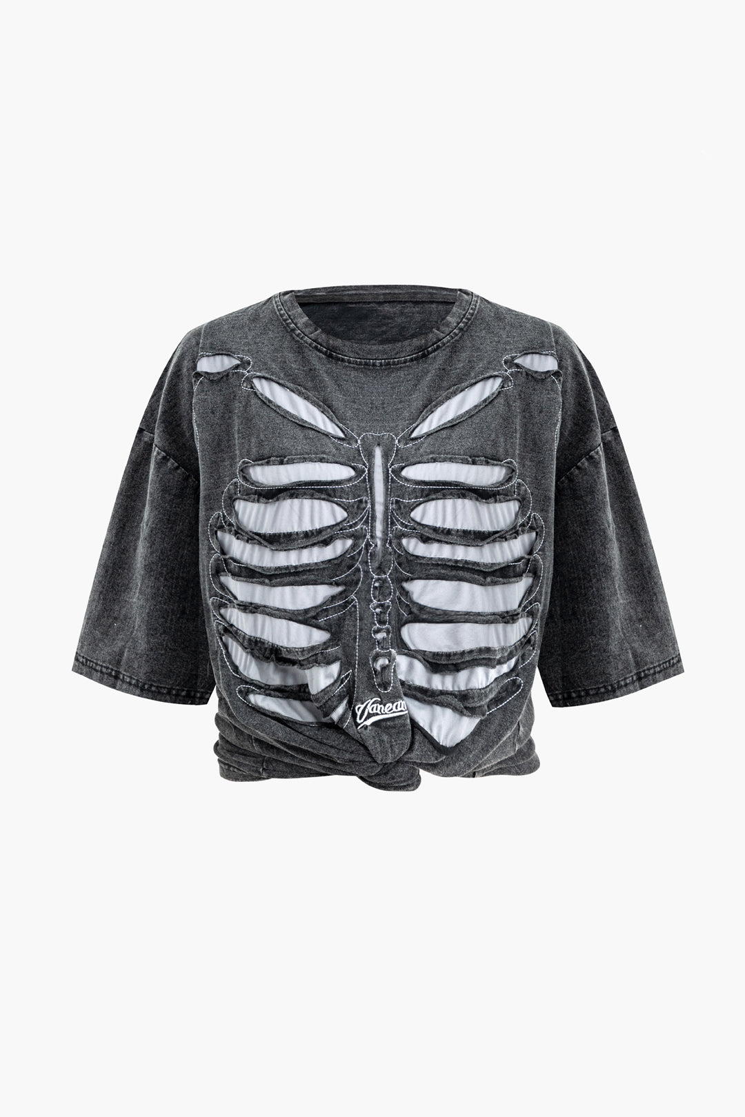 Skeleton Design Round Neck Distressed T-shirt