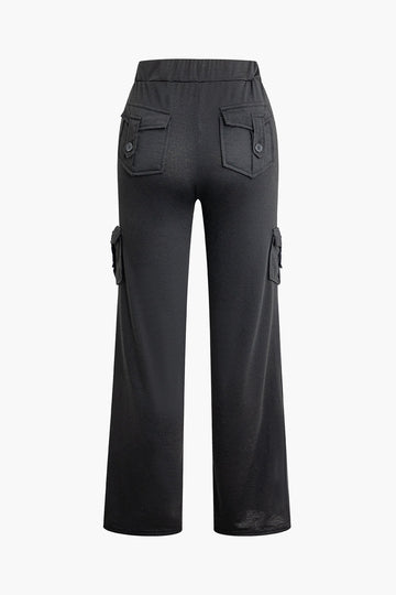 Flap Pocket Straight Leg Drawstring Pants